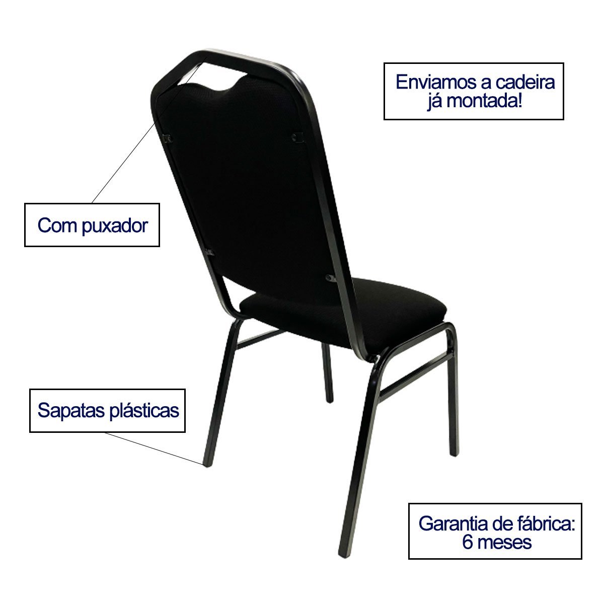 Cadeira para Hotel Auditório Igreja Restaurante Eventos com Reforço Empilhável Cor Preta Poltronas D - 4