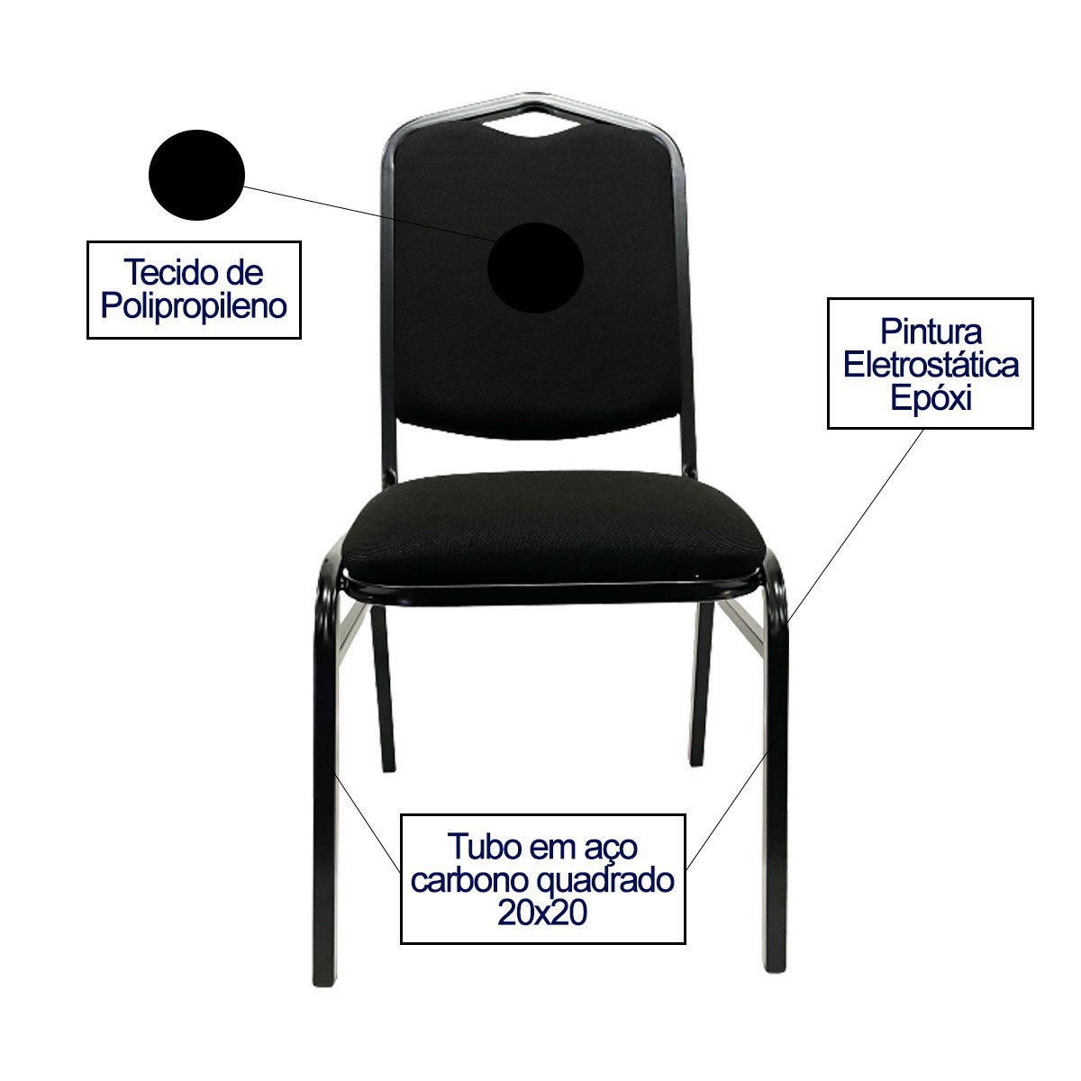 Cadeira para Hotel Auditório Igreja Restaurante Eventos com Reforço Empilhável Cor Preta Poltronas D - 3