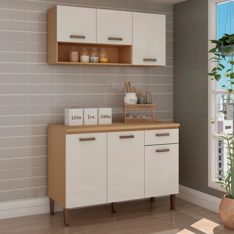 Cozinha Compacta com Tampo Freijó/white Laca