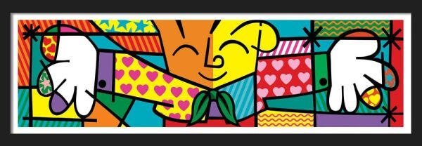 Quadro releitura Romero Britto - The Hug (o Abraço) com Moldura - Preto