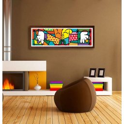 Quadro releitura Romero Britto - The Hug (o Abraço) com Moldura - Marrom - 2 Quadro releitura Romero Britto - The Hug (o Abraço) com Moldura - Marrom - 2