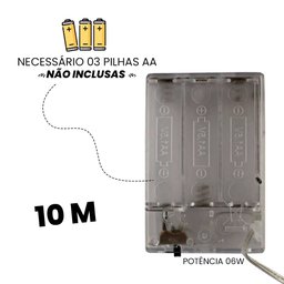 Fio de Fada Led Decoração Cordão de Luz 10mts - Branco Quente - 5
