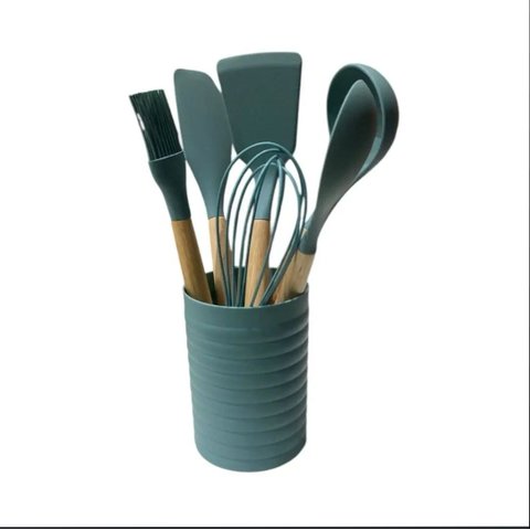 Kit 7 Peças Utensílios de Cozinha Homeland Verde Claro.