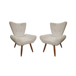 Kit 2 Poltronas Decorativa Emilia Suede Bege Pés Madeira Mz Decor - 1