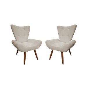 Kit 2 Poltronas Decorativa Emilia Suede Bege Pés Madeira Mz Decor