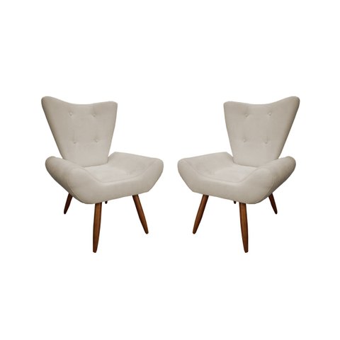 Kit 2 Poltronas Decorativa Emilia Suede Bege Pés Madeira Mz Decor