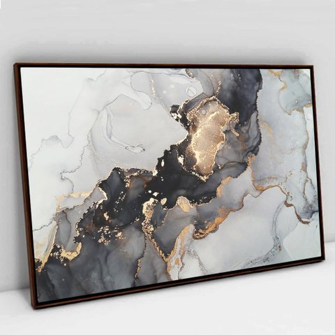 Quadro Decorativo em Canvas Abstrato Mármore Elegance TaColado Moldura Flutuante 4,5cm Madeira 60 x 