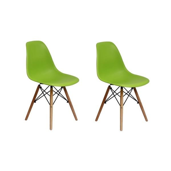 Kit 2 Cadeiras Charles Eames Eiffel Wood Base Madeira - Verde - 1