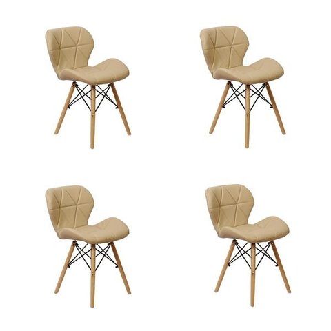 Kit 4 Cadeiras Charles Eames Eiffel Slim Wood Estofada - Nude