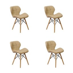 Kit 4 Cadeiras Charles Eames Eiffel Slim Wood Estofada - Nude - 1 Kit 4 Cadeiras Charles Eames Eiffel Slim Wood Estofada - Nude - 1