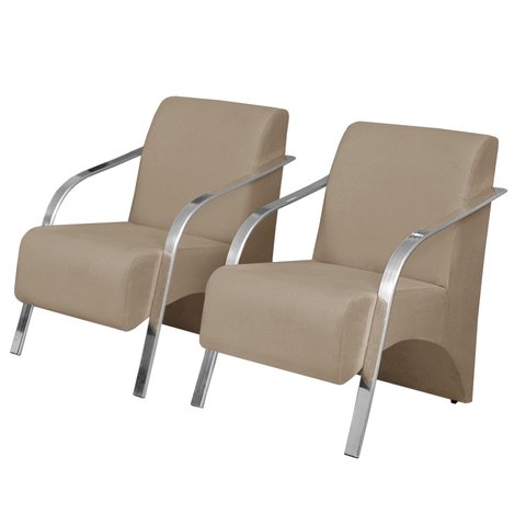 Kit 2 Poltronas Decorativas Vênus 1 Lugar Braço Pé Alumínio DSalla Suede Cappuccino