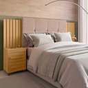 Ver imagem 2 de Cabeceira Casal Extensível com 2 Mesas de Apoio Ripado e Estofado Cinamomo Suíça - Rv Móveis