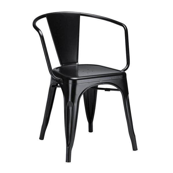 Cadeira Iron Tolix com Braços - Industrial - Aço - Vintage - Preto