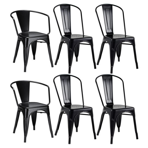 Kit 2 Cadeiras Tolix com Braços e 4 Cadeiras Tolix sem Braços - Iron - Preto