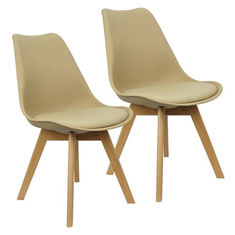 Kit 2 Cadeiras Charles Eames Leda Luisa Saarinen Design Wood Estofada Base Madeira - Bege