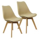Ver imagem 1 de Kit 2 Cadeiras Charles Eames Leda Luisa Saarinen Design Wood Estofada Base Madeira - Bege