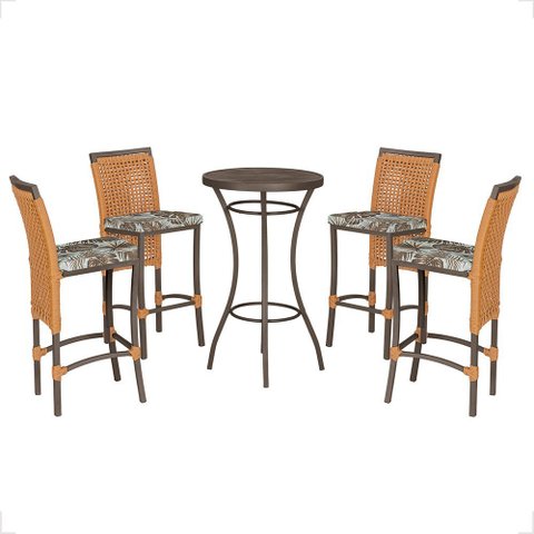 Mesa Bistrô e 4 Banquetas Roma Marrom Corda Náutica Estofado 6 Trama Original