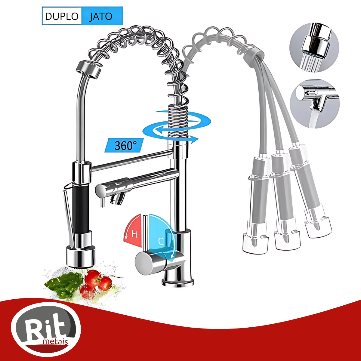 Torneira Cozinha Gourmet Bancada Monocomando Cromado 2 Jato:cromado - 5