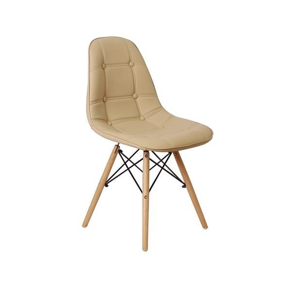 Kit 4 Cadeiras Dkr Charles Eames Wood Estofada Botonê - Nude - 2