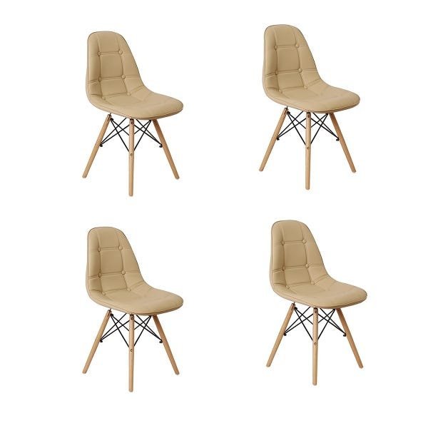 Kit 4 Cadeiras Dkr Charles Eames Wood Estofada Botonê - Nude