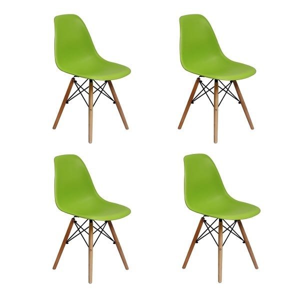 Kit 4 Cadeiras Charles Eames Eiffel Wood Base Madeira - Verde - 1