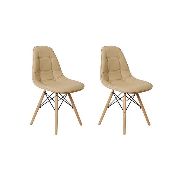 Kit 2 Cadeiras Dkr Charles Eames Wood Estofada Botonê - Nude - 1