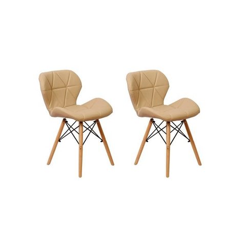 Kit 2 Cadeiras Charles Eames Eiffel Slim Wood Estofada - Nude