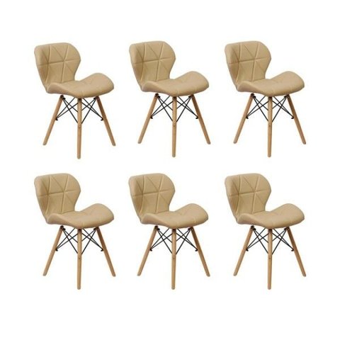 Kit 6 Cadeiras Charles Eames Eiffel Slim Wood Estofada - Nude