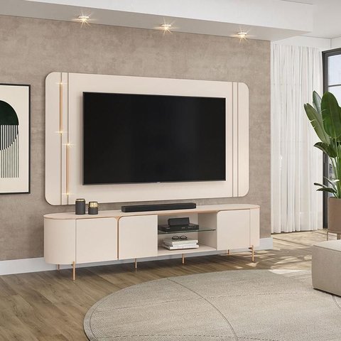 Rack Bancada com Painel Ambiente Ariana Off White – Dj Móveis