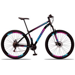 Bicicleta Aro 29 Suspensão Dianteira Bike Aço 21 Marchas Freio a Disco:azul e Rosa - 1