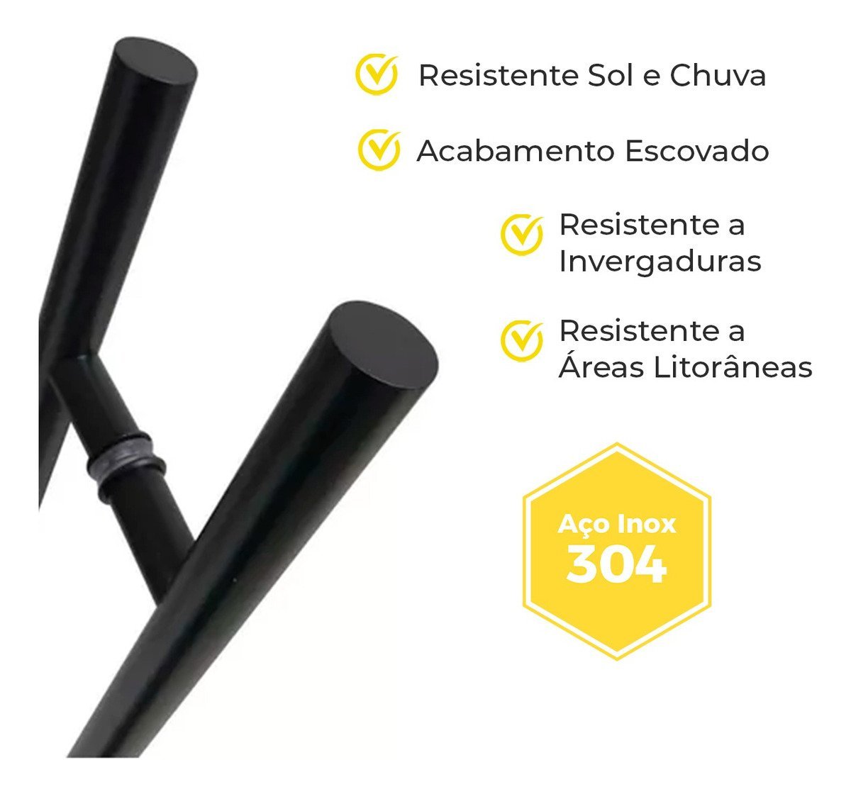 Puxador para Porta 40cm Redondo para Vidro e Madeira Aço Inox 304 Preto Fosco Pivotante - Brinovar - 2