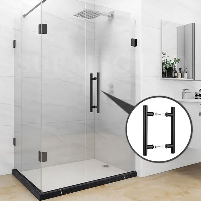 Puxador para Porta 40cm Redondo para Vidro e Madeira Aço Inox 304 Preto Fosco Pivotante - Brinovar - 5