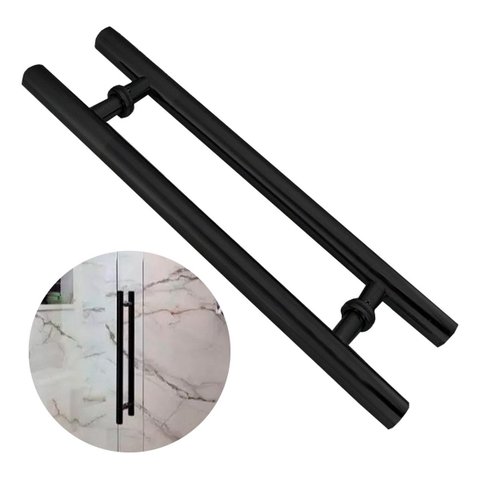 Puxador para Porta 40cm Redondo para Vidro e Madeira Aço Inox 304 Preto Fosco Pivotante Brinovar