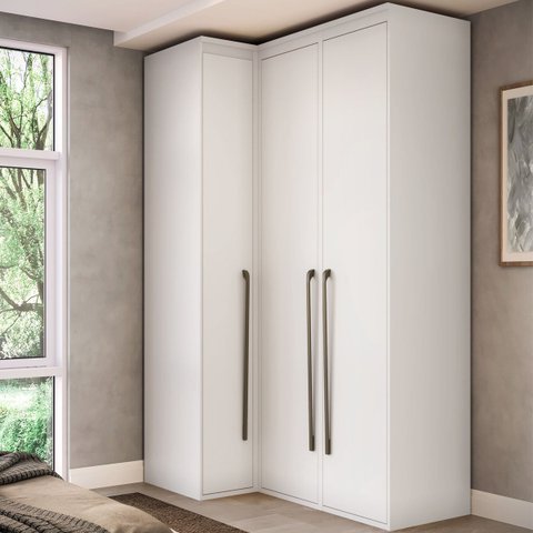 Guarda Roupa de Canto Reto 3 Portas MDF Lotus Belmax:Branco