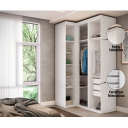Guarda Roupa de Canto Reto 3 Portas MDF Lotus Belmax:Branco - 10