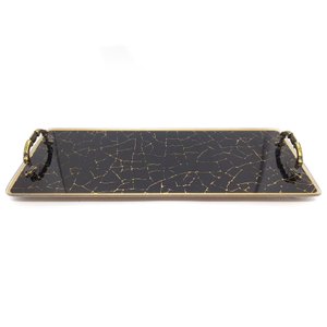 Bandeja Lavabo Sala Bandeja Vidro Craquelado c/ Alça 25x10cm