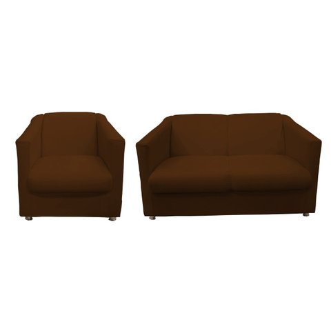 Kit Namoradeira + 1 Poltrona Decorativa Biane Suede Marrom Pés Cromado Ms Decor