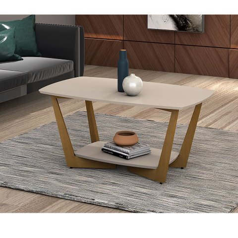 Mesa de Centro Pés de Madeira Maciça Tampo Mdf Onix - Off White