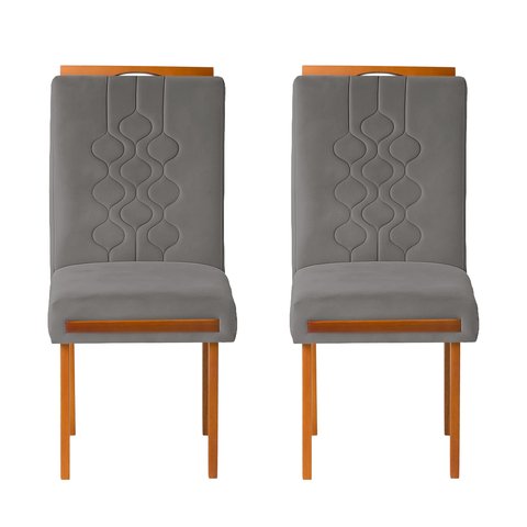 Kit 2 Cadeiras Estofadas de Jantar Tulipa - Mdf em Veludo Pés em Madeira - Vintage Decor - Grafite
