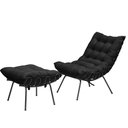 Ver imagem 1 de Kit Poltrona e Puff Decorativo Costela Veludo Preto - Montanaris Decor