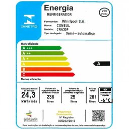 Geladeira / Refrigerador 261 Litros 1 Porta Degelo Seco Classe a - CRA30FBBNA - Branco - BRANCO 220V - 6