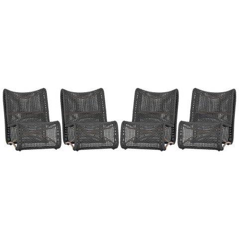 4 Poltronas Texas em Alumínio Fendi Corda Náutica Trama Preto