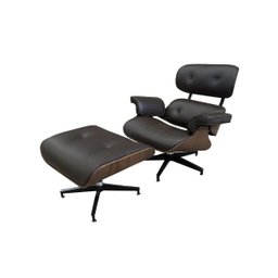 Poltrona de Couro com Puff Charles Eames - Marrom - 1