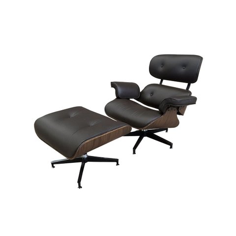Poltrona de Couro com Puff Charles Eames - Marrom
