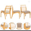 Ver imagem 2 de Kit 8 Cadeiras de Madeira Estofada para Mesa de Jantar Lisboa Linho Marrom com Encosto Rattan L87 Rm