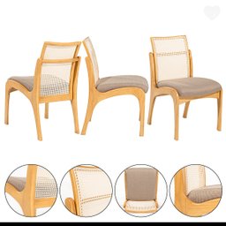 Kit 8 Cadeiras de Madeira Estofada para Mesa de Jantar Lisboa Linho Marrom com Encosto Rattan L87 Rm - 2