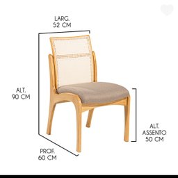 Kit 8 Cadeiras de Madeira Estofada para Mesa de Jantar Lisboa Linho Marrom com Encosto Rattan L87 Rm - 4