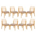 Ver imagem 1 de Kit 8 Cadeiras de Madeira Estofada para Mesa de Jantar Lisboa Linho Marrom com Encosto Rattan L87 Rm