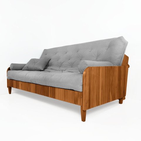 Sofá Cama Paris Ii Ripado Acquablock Madeira Maciça Natural - Cinza Linho