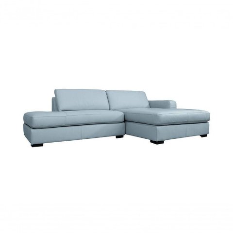 Sofá de Couro com Chaise N.y. 3 Lugares Light Blue 2,74 M - Mempra